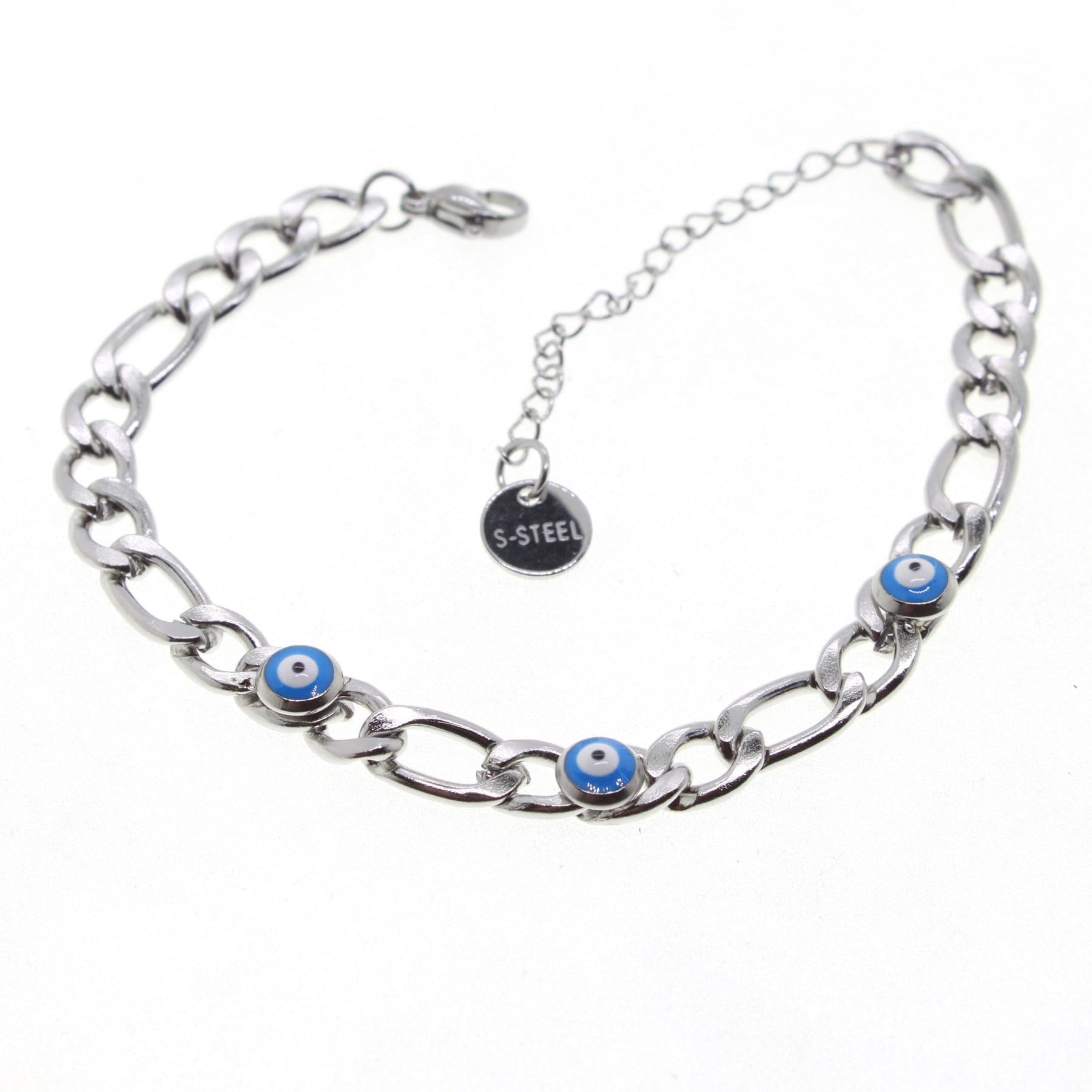 Toptan Gümüş Renk Nazar Şavin Motif Çelik Bileklik - 1557 3 Toptan Gümüş Renk Nazar Şavin Motif Çelik Bileklik - 1557