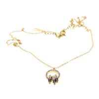 Toptan Altın Renk Sf Yuvarlak Taşlı Üç Sallantılı Çelik Kolye - 1562