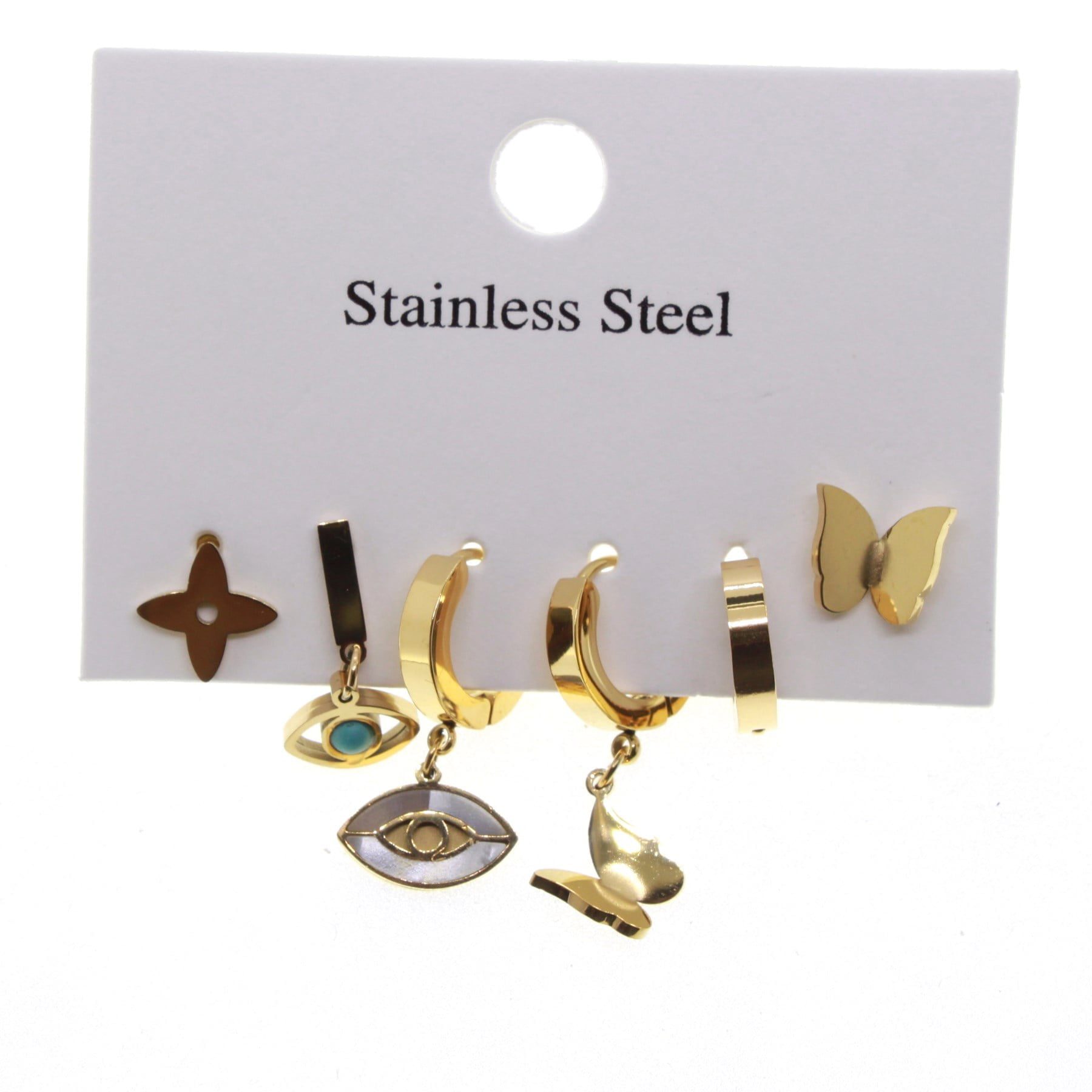 Toptan Altın Renk Yıldız Göz Kelebek Kombin Çelik Küpe - 1580 4 Toptan Altın Renk Yıldız Göz Kelebek Kombin Çelik Küpe - 1580 - Görsel 2