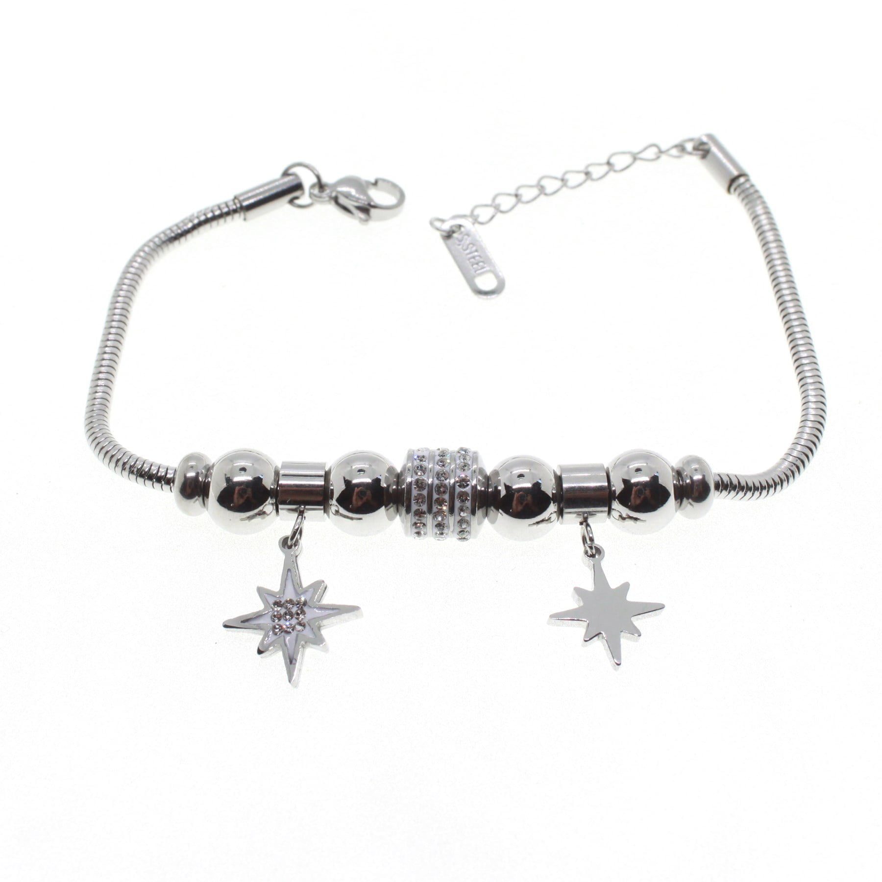 Toptan Gümüş Renk Taşlı Yıldız Yıldız Pandora Çelik Bileklik - 1631 3 Toptan Gümüş Renk Taşlı Yıldız Yıldız Pandora Çelik Bileklik - 1631