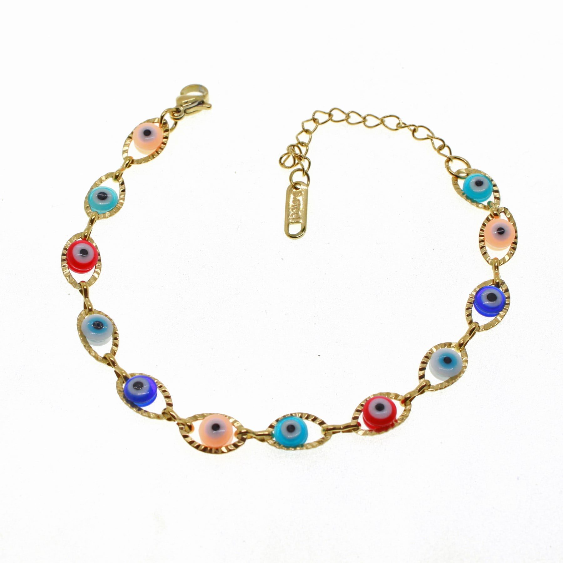 Toptan Altın Renk Renkli Göz Nazar Çelik Bileklik - 1550 4 Toptan Altın Renk Renkli Göz Nazar Çelik Bileklik - 1550 - Görsel 2