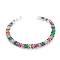 Toptan Gümüş Renk Zirkon Asorti Renk Baget Bileklik - 1407