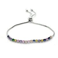 Toptan Gümüş Renk Zirkon Asorti Taş  Su Yolu Asansör  Bileklik - 1416