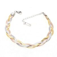 Toptan Altın Rose Gümüş Renk İtalyan Zincir Hasır Model Çelik Bileklik - 1624
