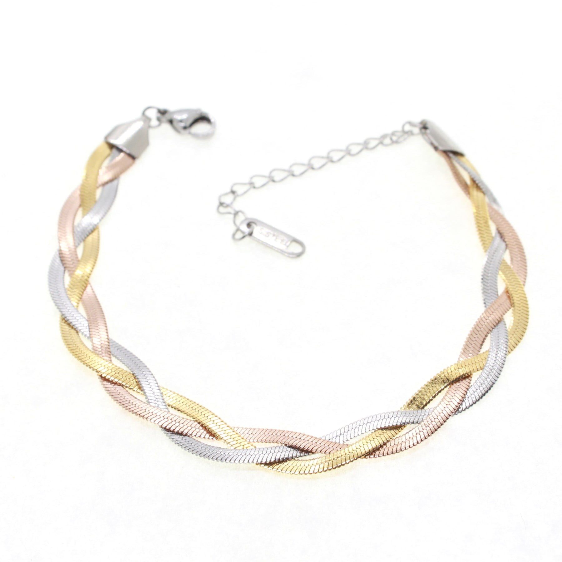 Toptan Altın Rose Gümüş Renk İtalyan Zincir Hasır Model Çelik Bileklik - 1624 3 Toptan Altın Rose Gümüş Renk İtalyan Zincir Hasır Model Çelik Bileklik - 1624