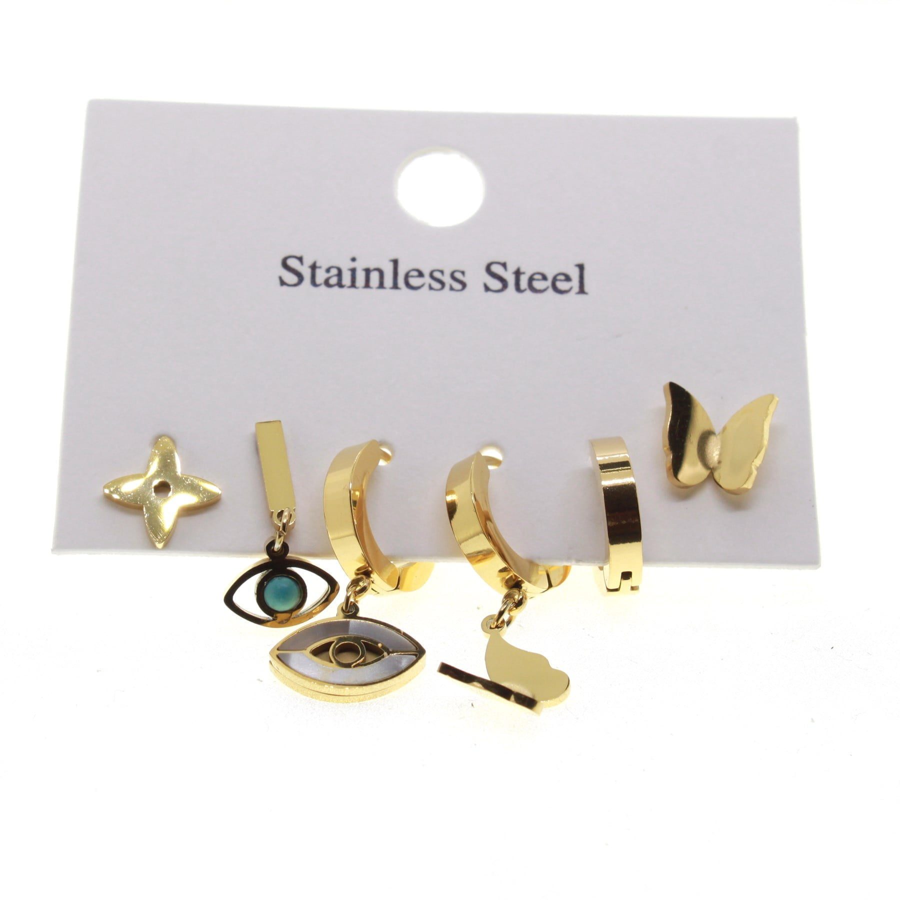 Toptan Altın Renk Yıldız Göz Kelebek Kombin Çelik Küpe - 1580 3 Toptan Altın Renk Yıldız Göz Kelebek Kombin Çelik Küpe - 1580