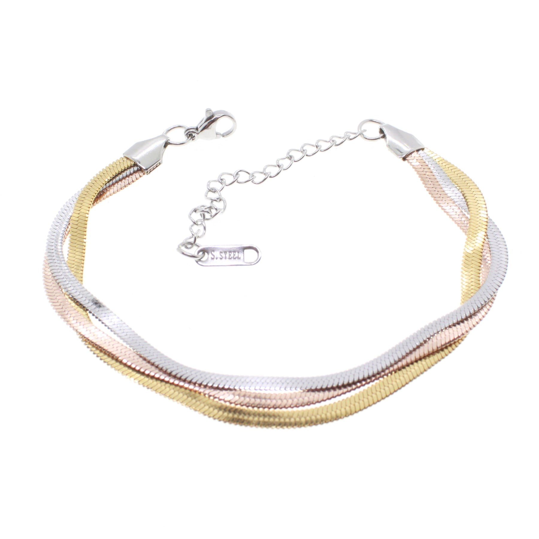 Toptan Altın Rose Gümüş Renk Üçlü İtalyan Zincir Model Çelik Bileklik - 1661 3 Toptan Altın Rose Gümüş Renk Üçlü İtalyan Zincir Model Çelik Bileklik - 1661