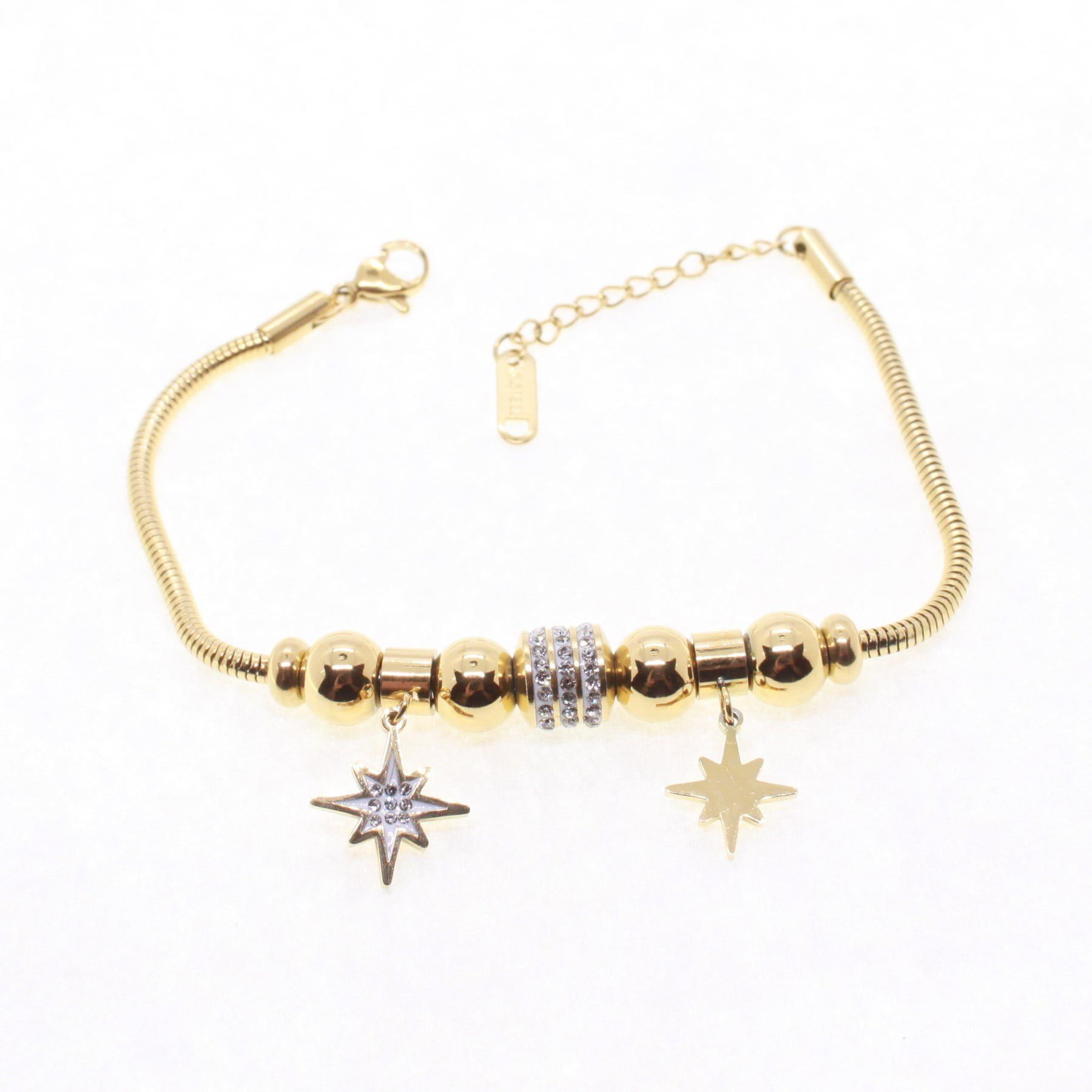 Toptan Altın Renk Taşlı Yıldız Yıldız Pandora Çelik Bileklik - 1607 5 Toptan Altın Renk Taşlı Yıldız Yıldız Pandora Çelik Bileklik - 1607 - Görsel 3