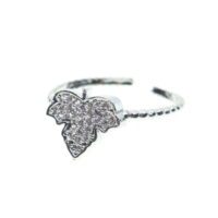 Toptan Gümüş Renk Yaprak Motif Zirkon Yüzük Ayarlabilir Her Parmağa Olur - 1503
