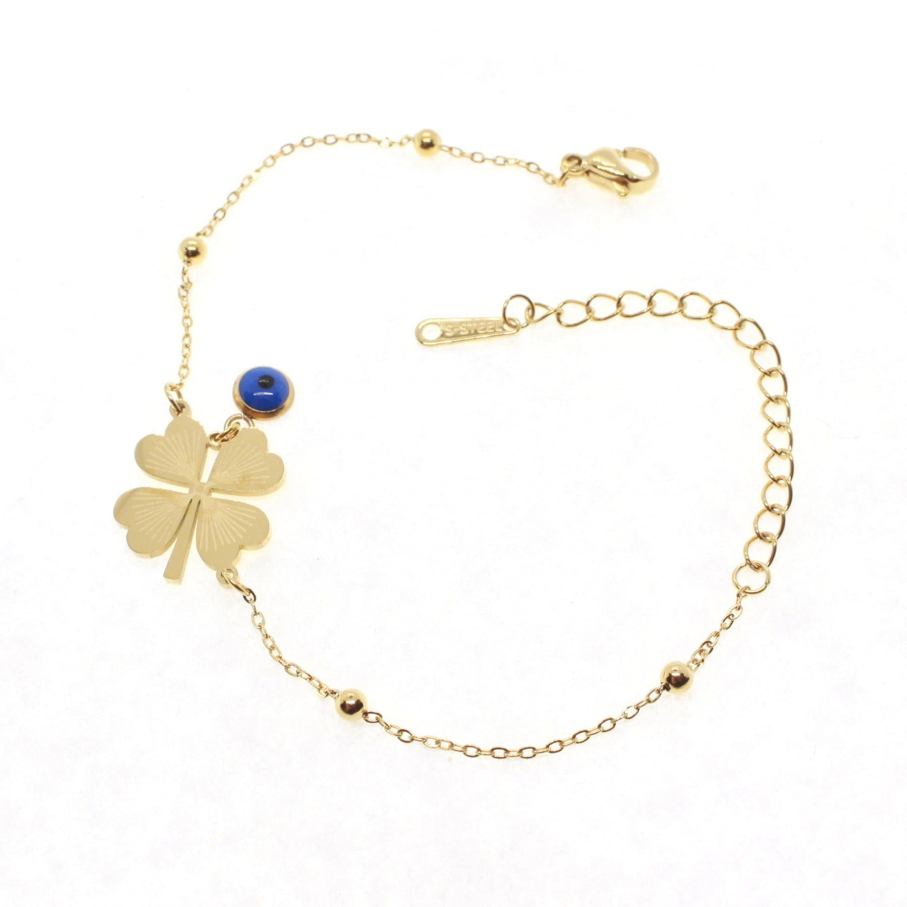 Toptan Altın Renk Yonca Top Zincir Çelik Bileklik - 1633 3 Toptan Altın Renk Yonca Top Zincir Çelik Bileklik - 1633