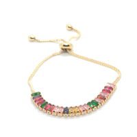 Toptan Altın Renk Zirkon  Asorti Renk Baget Asansör  Bileklik - 1412