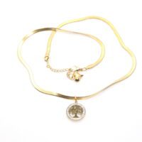 Toptan Altın Renk Çelik Yuvarlak Hayat Ağacı Kolye - 1425