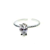 Toptan Gümüş Renk Damla Taş Motif Zirkon Yüzük Ayarlabilir Her Parmağa Olur - 1506