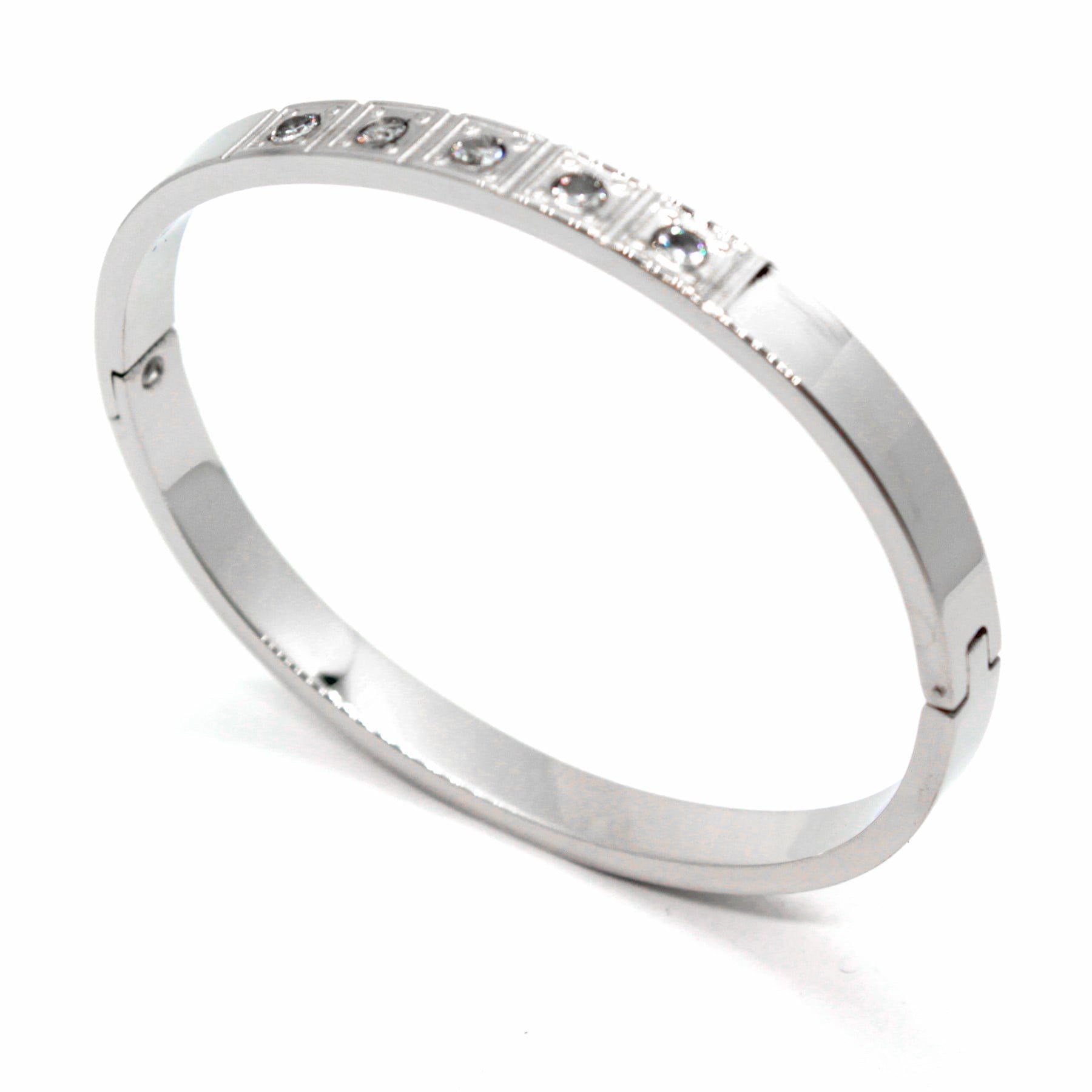 Toptan Gümüş Renk Çelik Beş Taşlı Kelepçe Bileklik - 1468 3 Toptan Gümüş Renk Çelik Beş Taşlı Kelepçe Bileklik - 1468