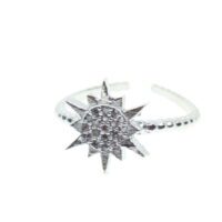 Toptan Gümüş Renk Güneş Motif Zirkon Yüzük Ayarlabilir Her Parmağa Olur - 1511