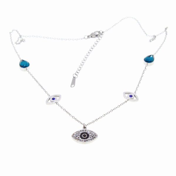 Toptan Gümüş Renk Nazar Göz Damla Çelik Kolye - 1569
