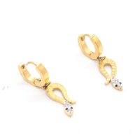 Toptan Altın Renk Çelik Yılan Küpe - 1484