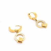 Toptan Altın Renk Çelik Taşlı Yuvarlak Kelebek Küpe - 1485