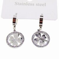 Alternative view of Toptan Altın Renk Taşlı Yonca Sallantılı  Çelik Küpe - 1594