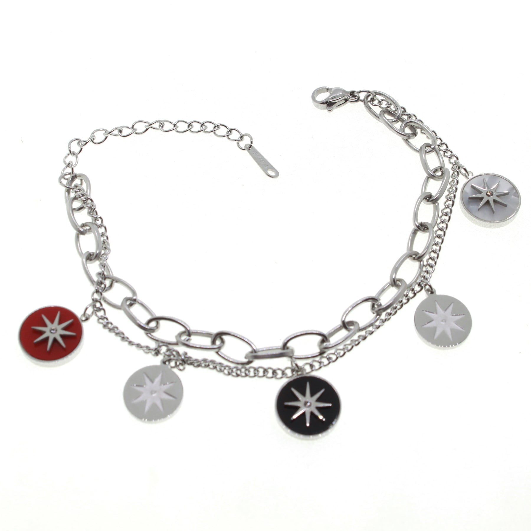 Toptan Gümüş Renk Yuvarlak Yıldız Motif Çelik Bileklik - 1552 3 Toptan Gümüş Renk Yuvarlak Yıldız Motif Çelik Bileklik - 1552