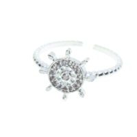 Toptan Gümüş Renk Dümen  Motif Zirkon Yüzük Ayarlabilir Her Parmağa Olur - 1508