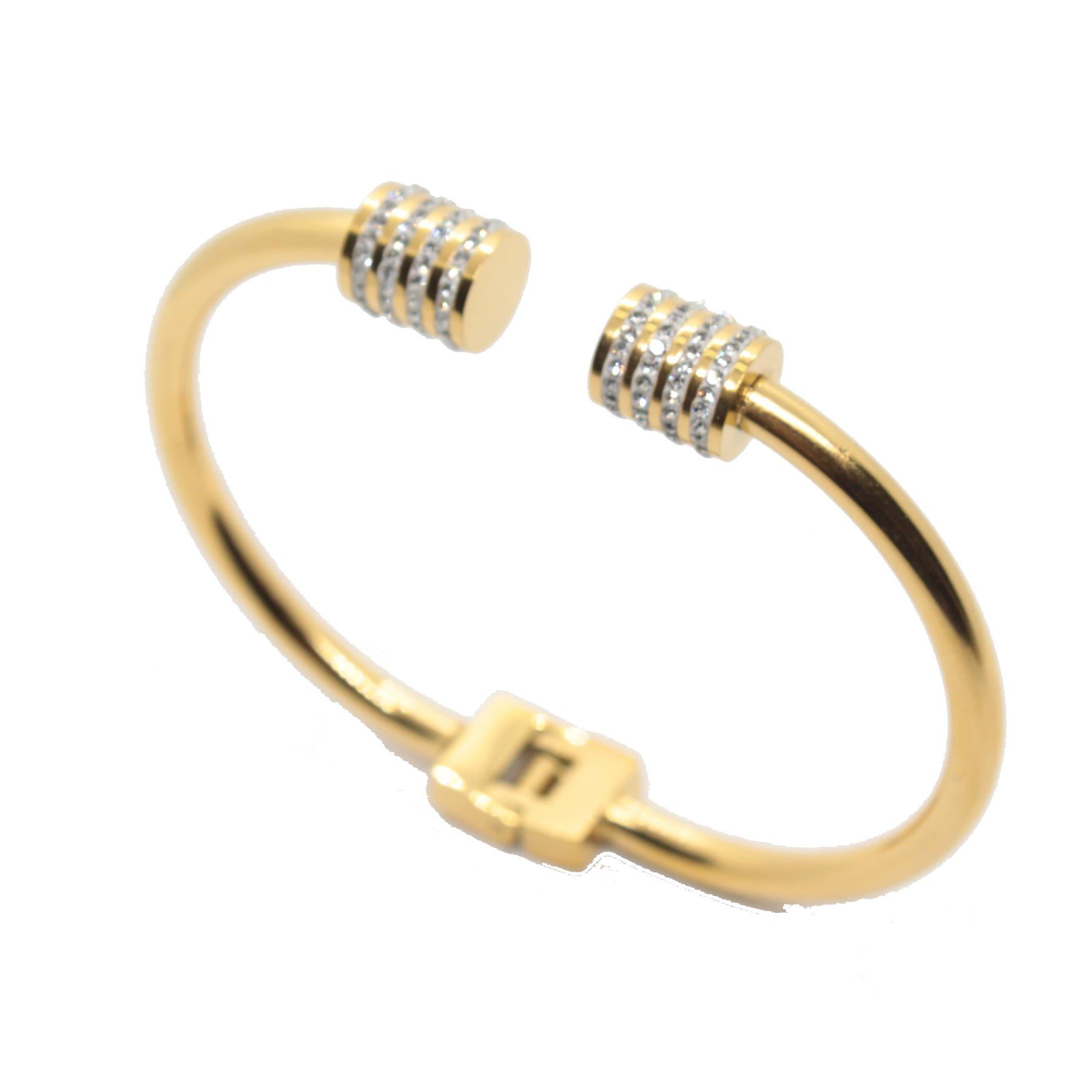 Toptan Altın Renk Çelik Zirkon Taşlı Topuzlu Kelepçe Bileklik - 1457 3 Toptan Altın Renk Çelik Zirkon Taşlı Topuzlu  Kelepçe Bileklik - 1457