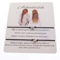 Toptan Gümüş Renk Siyah  İp Kalp Arkadaş  Bilekliği - 1603