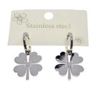 Toptan Gümüş Renk Yonca Sallantılı Çelik Küpe - 1597