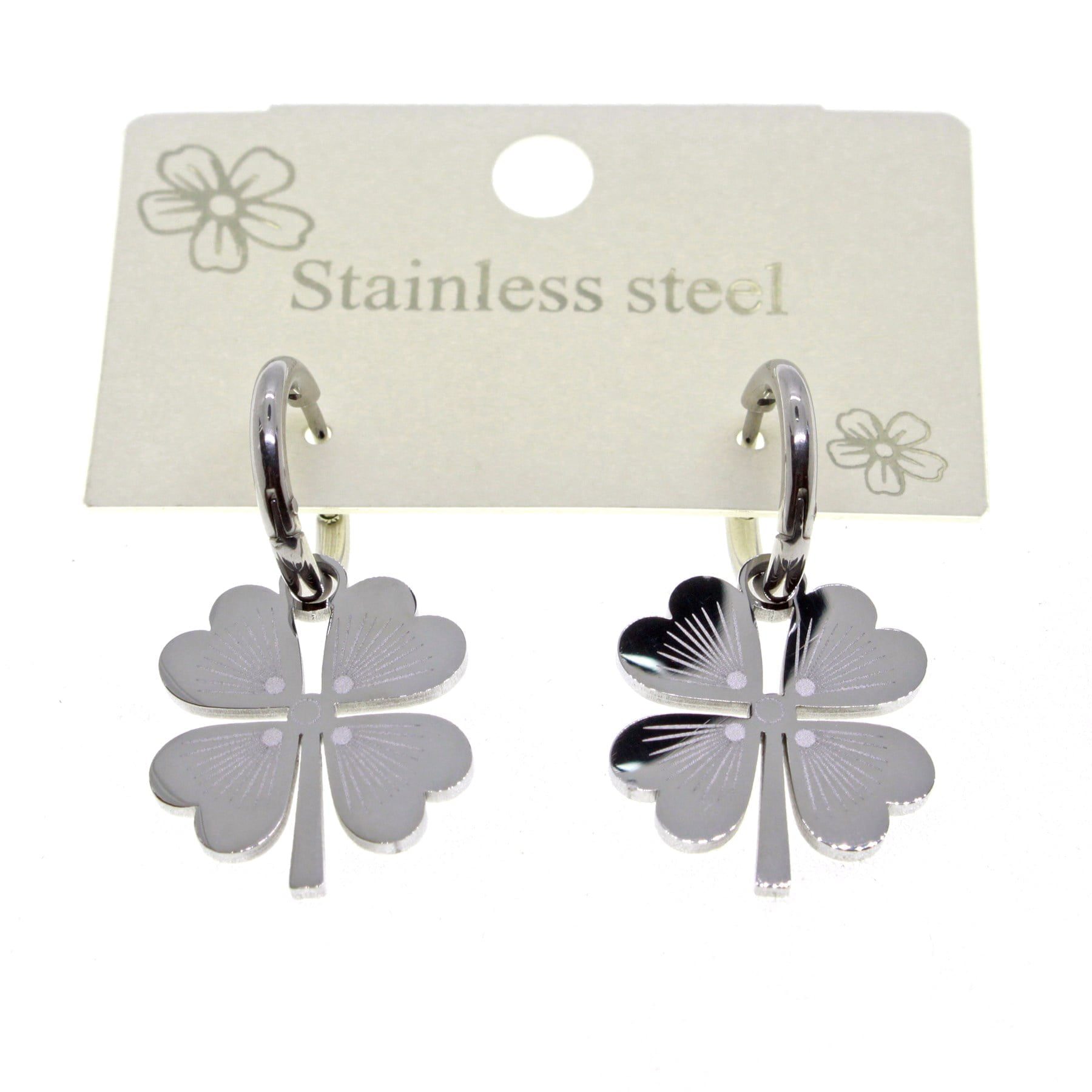 Toptan Gümüş Renk Yonca Sallantılı Çelik Küpe - 1597 3 Toptan Gümüş Renk Yonca Sallantılı Çelik Küpe - 1597