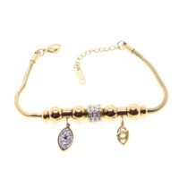 Toptan Altın Renk Taşlı Damla Damla Pandora Çelik Bileklik - 1609