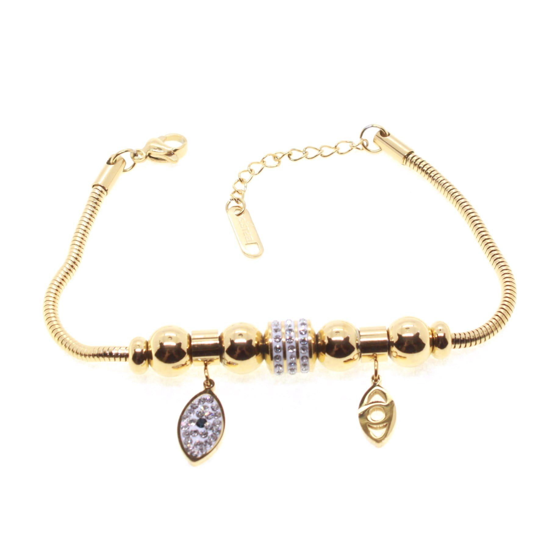 Toptan Altın Renk Taşlı Damla Damla Pandora Çelik Bileklik - 1609 3 Toptan Altın Renk Taşlı Damla Damla Pandora Çelik Bileklik - 1609