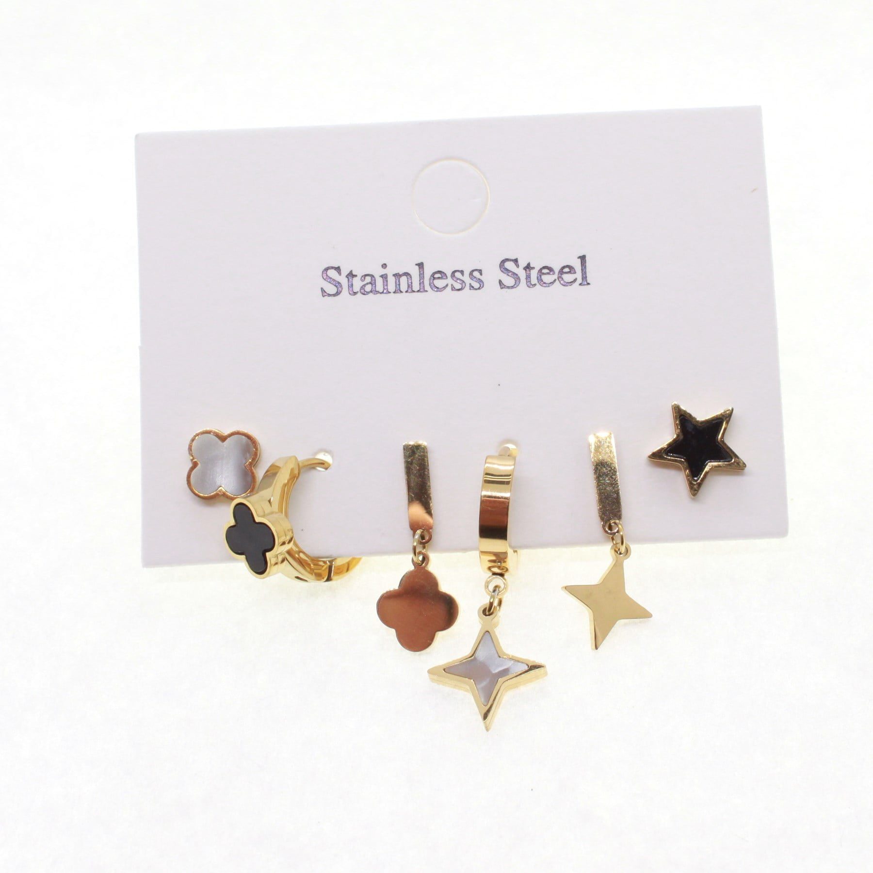 Toptan Altın Renk Yonca Sedef Yıldız Yıldız Kombin Çelik Küpe - 1608 3 Toptan Altın Renk Yonca Sedef Yıldız Yıldız  Kombin Çelik Küpe - 1608