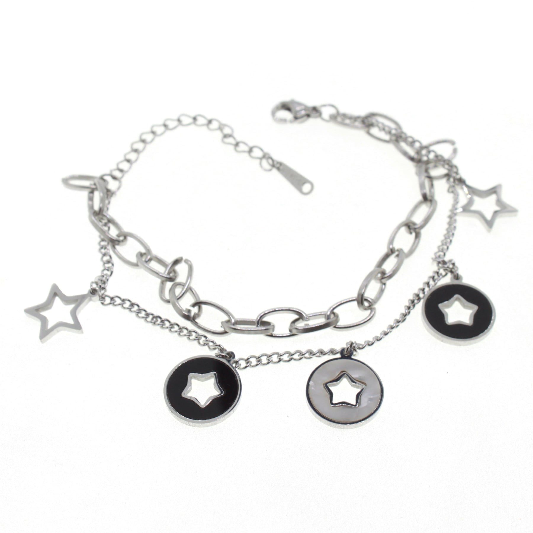 Toptan Gümüş Renk Yıldız Motif Çelik Bileklik - 1551 3 Toptan Gümüş Renk Yıldız Motif Çelik Bileklik - 1551