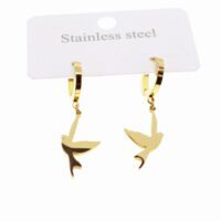 Toptan Altın Renk Kuş Sallantılı Çelik Küpe - 1599