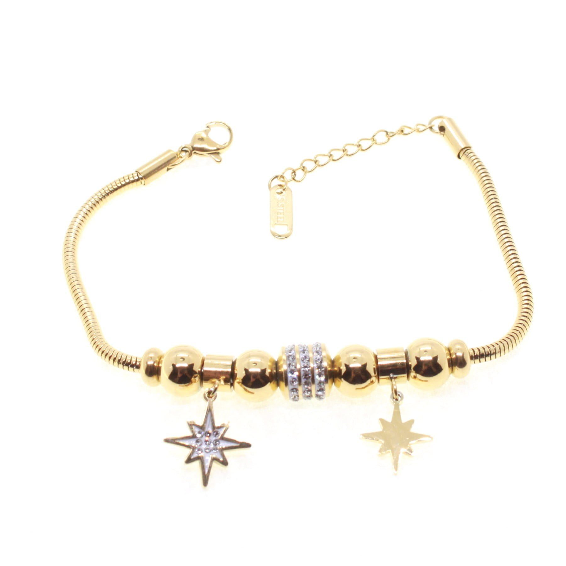 Toptan Altın Renk Taşlı Yıldız Yıldız Pandora Çelik Bileklik - 1607 4 Toptan Altın Renk Taşlı Yıldız Yıldız Pandora Çelik Bileklik - 1607 - Görsel 2