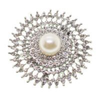 Toptan Gümüş Renk İncili Yuvarlak Model Broş - 1747