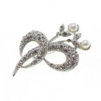 Toptan Gümüş Renk İncili Model Broş - 1696