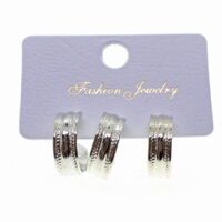 Toptan Gümüş Renk Üçlü Kombin Küpe - 1838