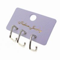 Toptan Gümüş Renk Üçlü Kombin Küpe - 1840