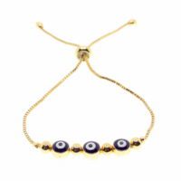 Toptan Altın Renk Mavi Göz Üçlü Macun Asansör Bileklik - 1762