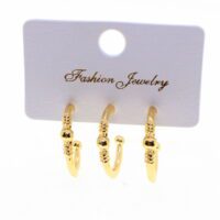 Toptan Altın Renk Üçlü Kombin Küpe - 1842