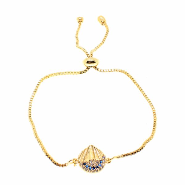 Toptan Altın  Renk Zirkon Taşlı İstiridye Deniz Kabuğu Asansör Bileklik - 1798 - Görsel 2
