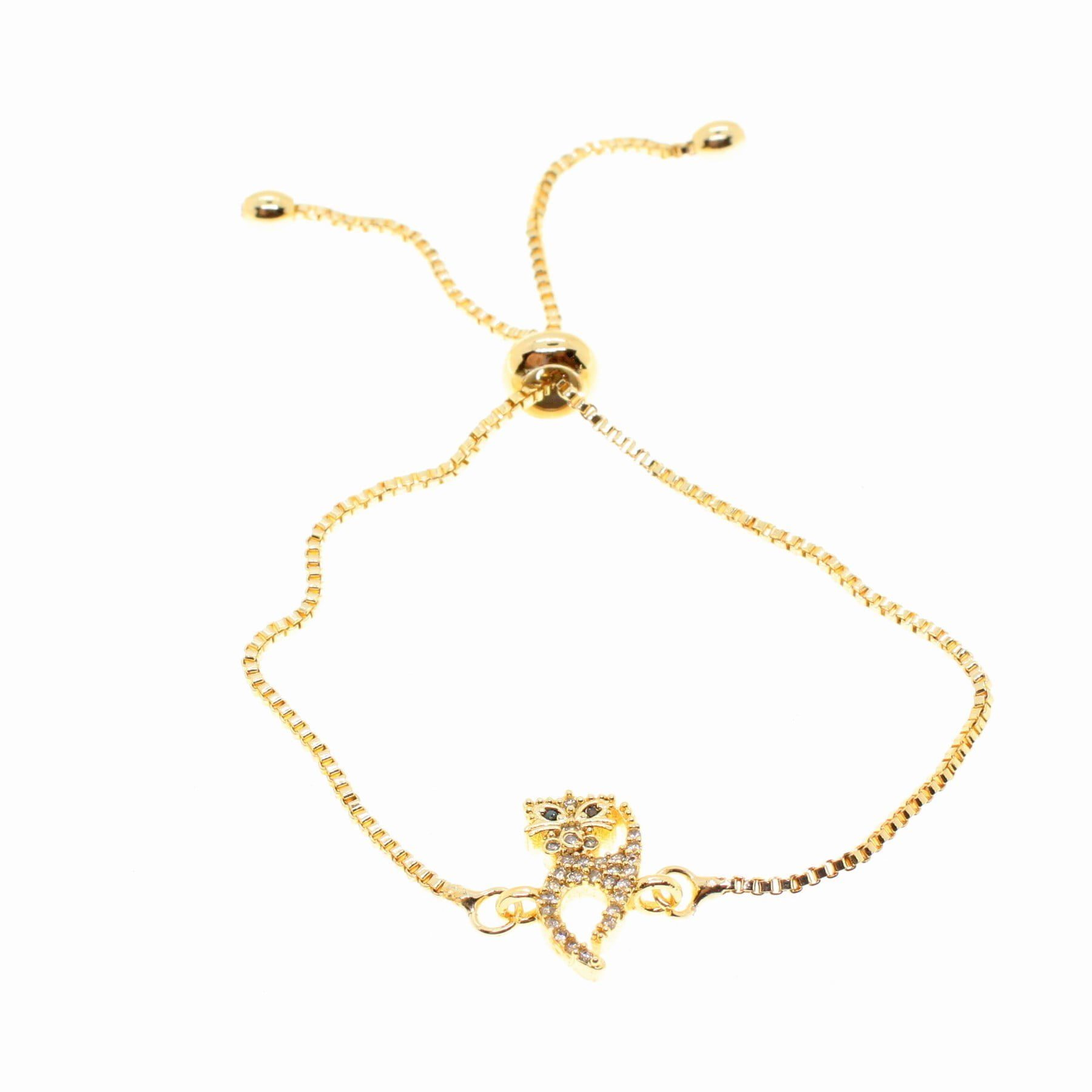 Toptan Altın Renk Kedi Model Asansör Zirkon Bileklik - 1796 3 Toptan Altın Renk Kedi Model Asansör Zirkon Bileklik - 1796