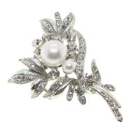 Toptan Gümüş Renk İnci Yaprak Model Broş - 1726
