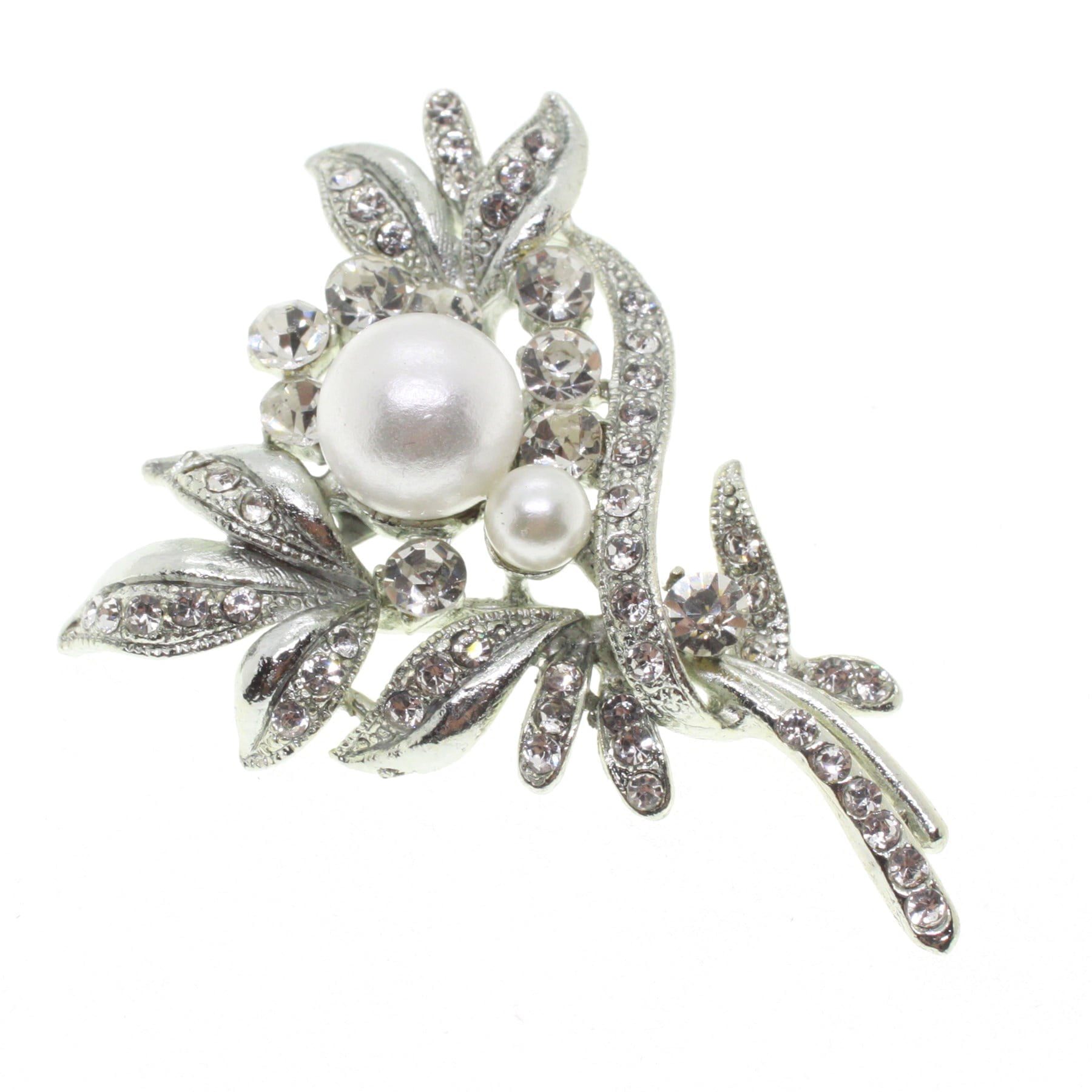 Toptan Gümüş Renk İnci Yaprak Model Broş - 1726 3 Toptan Gümüş Renk İnci Yaprak Model Broş - 1726