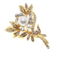 Toptan Altın Renk İnci Yaprak Model Broş - 1725