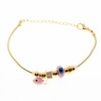 Toptan Altın Renk Pembe Mineli Balık Motif  Zirkon Taşlı Pandora Bileklik - 1807