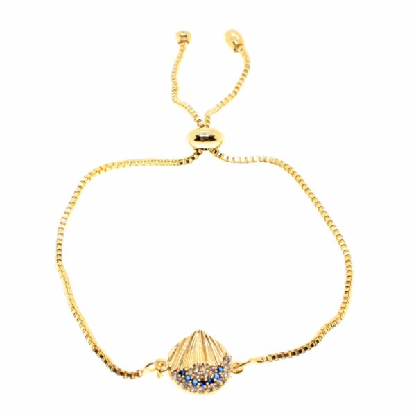 Toptan Altın  Renk Zirkon Taşlı İstiridye Deniz Kabuğu Asansör Bileklik - 1798