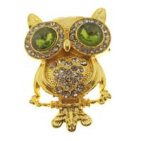 Toptan Altın Renk Yeşil Göz Baykuş Model Broş - 1755