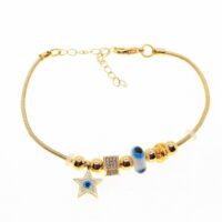 Toptan Altın Renk Beyaz Mineli Yıldız Motif  Zirkon Taşlı Pandora Bileklik - 1803